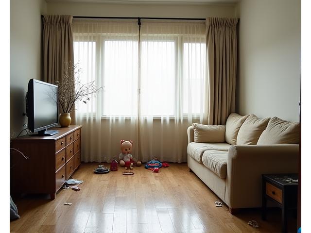 청소 전의 어질러진 거실 모습