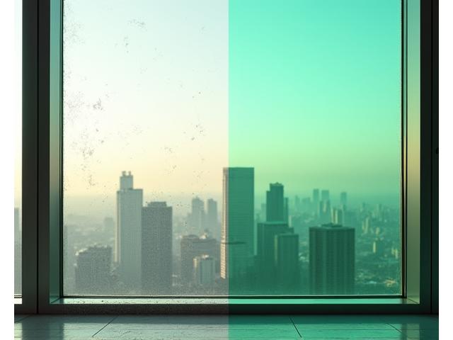 창문 청소 전후 비교 이미지, 뿌옇던 창문이 투명하게 변한 모습